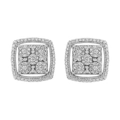 .925 Sterling Silver 3/8 Cttw Miracle Set Round Diamond Double Halo Cluster Earrings (I-J Color, I2-I3 Clarity)