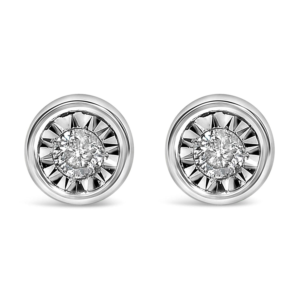 .925 Sterling Silver 1/5 Cttw Round Brilliant-Cut Near Colorless Diamond Miracle-Set Bezel Barrel Style Stud Earrings (I-J Color, I2-I3 Clarity)