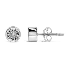 .925 Sterling Silver 1/5 Cttw Round Brilliant-Cut Near Colorless Diamond Miracle-Set Bezel Barrel Style Stud Earrings (I-J Color, I2-I3 Clarity)