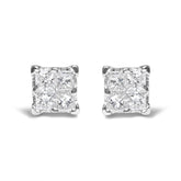 .925 Sterling Silver 1/4 Cttw Invisible Set Princess Diamond Composite Quad Stud Earrings (I-J Color, I1-I2 Clarity)