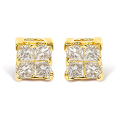 14K Yellow Gold 1/4 Cttw Invisible Set Princess-Cut Diamond Square Stud Earring (J-K Color, I1-I2 Clarity)