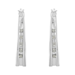 .925 Sterling Silver 1/10 Cttw Diamond Hoop Earrings (I-J Color, I3 Clarity)