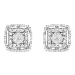 .925 Sterling Silver 1.0 Cttw Round Diamond Double Halo and Disc Stud Earring (I-J Color, I2-I3 Clarity)