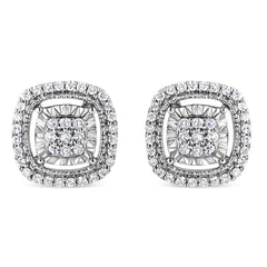 .925 Sterling Silver 1/4 Cttw Prong Set Round-Cut Diamond Cluster in Square Frame Stud Earring (I-J Color, I2-I3 Clarity)