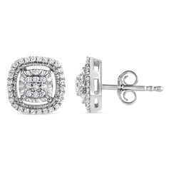 .925 Sterling Silver 1/4 Cttw Prong Set Round-Cut Diamond Cluster in Square Frame Stud Earring (I-J Color, I2-I3 Clarity)