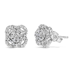 .925 Sterling Silver 1/2 cttw Round-cut Diamond Floral Cluster and Halo Stud Earring (I-J Color, I3 Clarity)