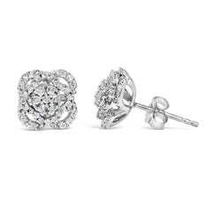 .925 Sterling Silver 1/2 cttw Round-cut Diamond Floral Cluster and Halo Stud Earring (I-J Color, I3 Clarity)