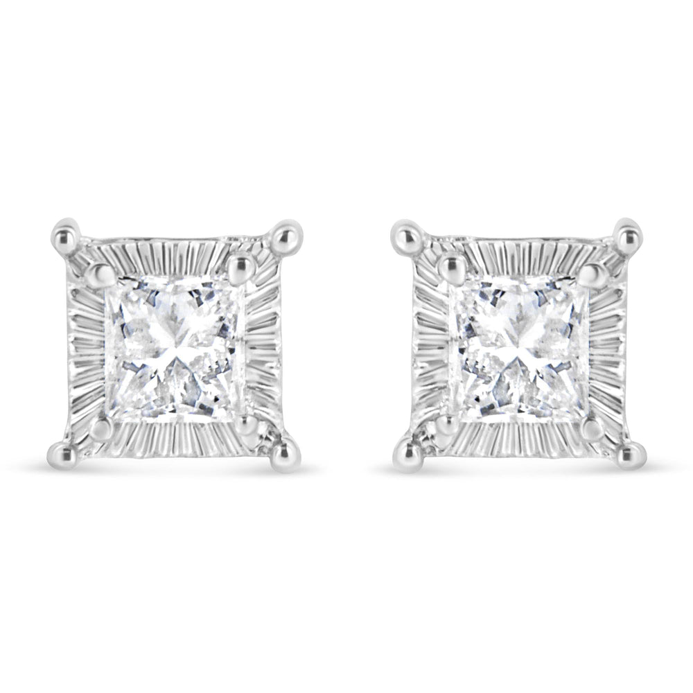 .925 Sterling Silver 1/2 Cttw Princess-cut Diamond Stud Earring (I-J Color, I2-I3 Clarity)