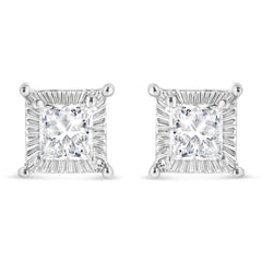 .925 Sterling Silver 1/2 Cttw Princess-cut Diamond Stud Earring (I-J Color, I2-I3 Clarity)