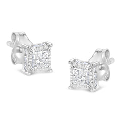 .925 Sterling Silver 1/2 Cttw Princess-cut Diamond Stud Earring (I-J Color, I2-I3 Clarity)