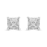 .925 Sterling Silver 1/4 Cttw Miracle Set Princess-Cut Diamond Solitaire Stud Earrings with Hidden Halo (I-J Color, SI2-I1 Clarity)