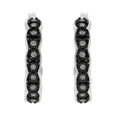 Black Rhodium and .925 Sterling Silver 1/4 cttw Miracle Plate Set Diamond "C" Shape Hoop Earring(I-J Color, I3 Clarity)