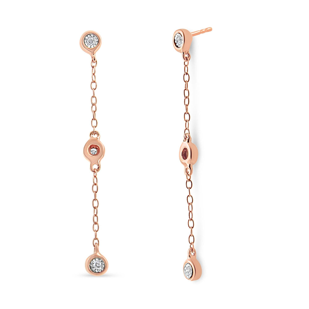 10K Rose Gold Plated .925 Sterling Silver 1/15 Cttw Diamond Dangle Earring (I-J Color, I3-Promo Clarity)