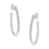 .925 Sterling Silver 1/2 Cttw Round and Baguette-Cut Diamond Inside-Outside Hoop Earrings (H-I Color, I1-I2 Clarity)