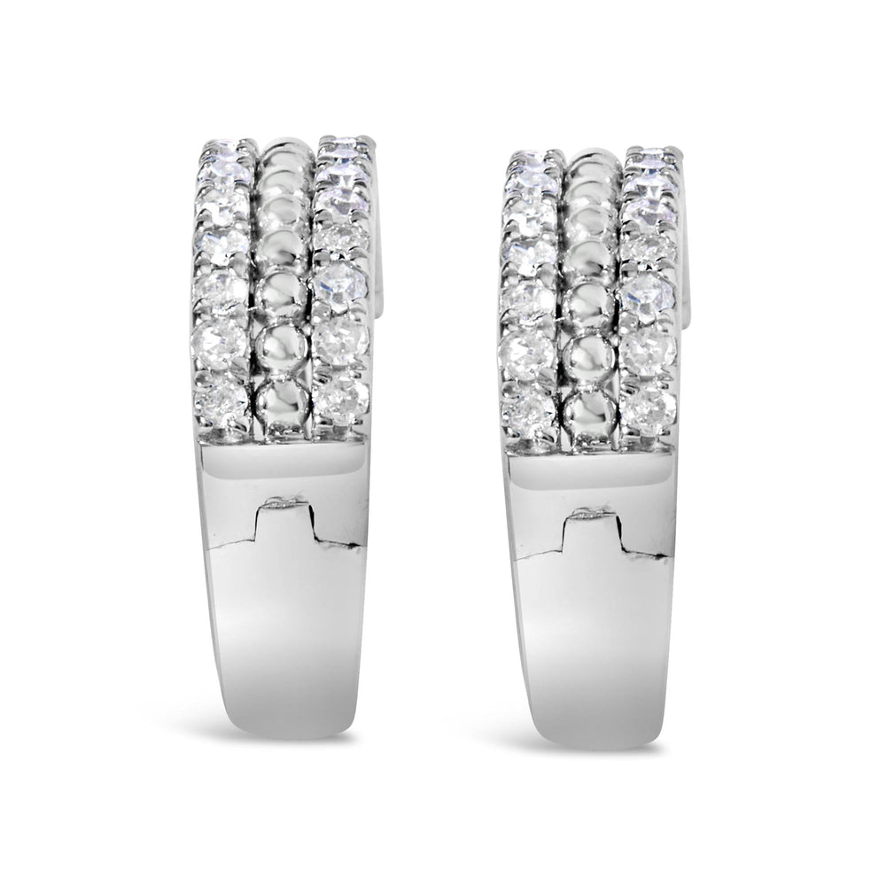 .925 Sterling Silver 1/2 Cttw Diamond Double Row Leverback Hoop Earring (I-J Color, I3 Clarity)