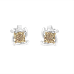 Two-Toned Sterling-Silver Diamond Stud Earring (0.10 cttw, Champagne Color, I2-I3 Clarity)