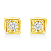10K Yellow Gold Plated .925 Sterling Silver 1/10 Cttw Miracle-Set Diamond Stud Earrings - Choice of Shapes