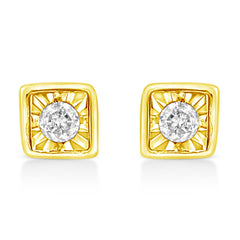 10K Yellow Gold Plated .925 Sterling Silver 1/10 Cttw Miracle-Set Diamond Stud Earrings - Choice of Shapes