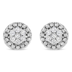 .925 Sterling Silver 1/3 Cttw 7 Stone Pave Set Diamond Beaded Stud Earrings (I-J Color, I2-I3 Clarity)