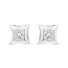 10K White Gold 1/3 Cttw Invisible Set Style Princess-Cut Diamond Stud Earrings (H-I Color, SI2-I1 Clarity)