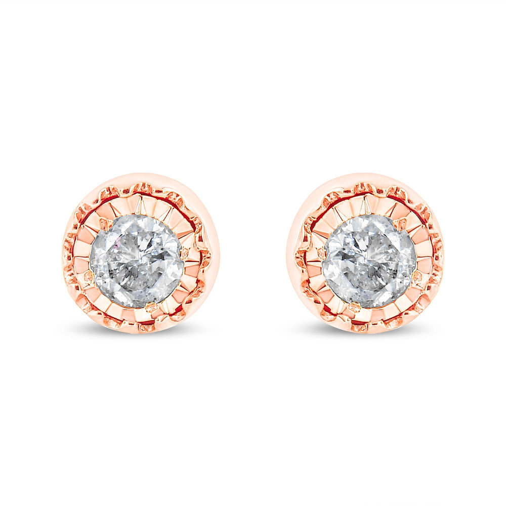 .925 Sterling Silver 3/8 Cttw Solitaire Diamond Miracle Set Stud Earrings (J-K Color, I3 Clarity)