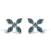 .925 Sterling Silver 1/3 Cttw Blue Diamond Floral Earrings