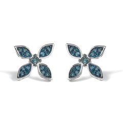 .925 Sterling Silver 1/3 Cttw Blue Diamond Floral Earrings