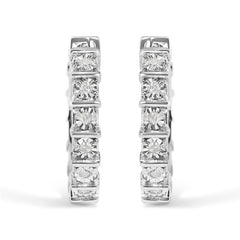 .925 Sterling Silver 1/2 Cttw Diamond Bar and Plate Eternity Hoop Earrings (I-J Color, I3 Clarity)