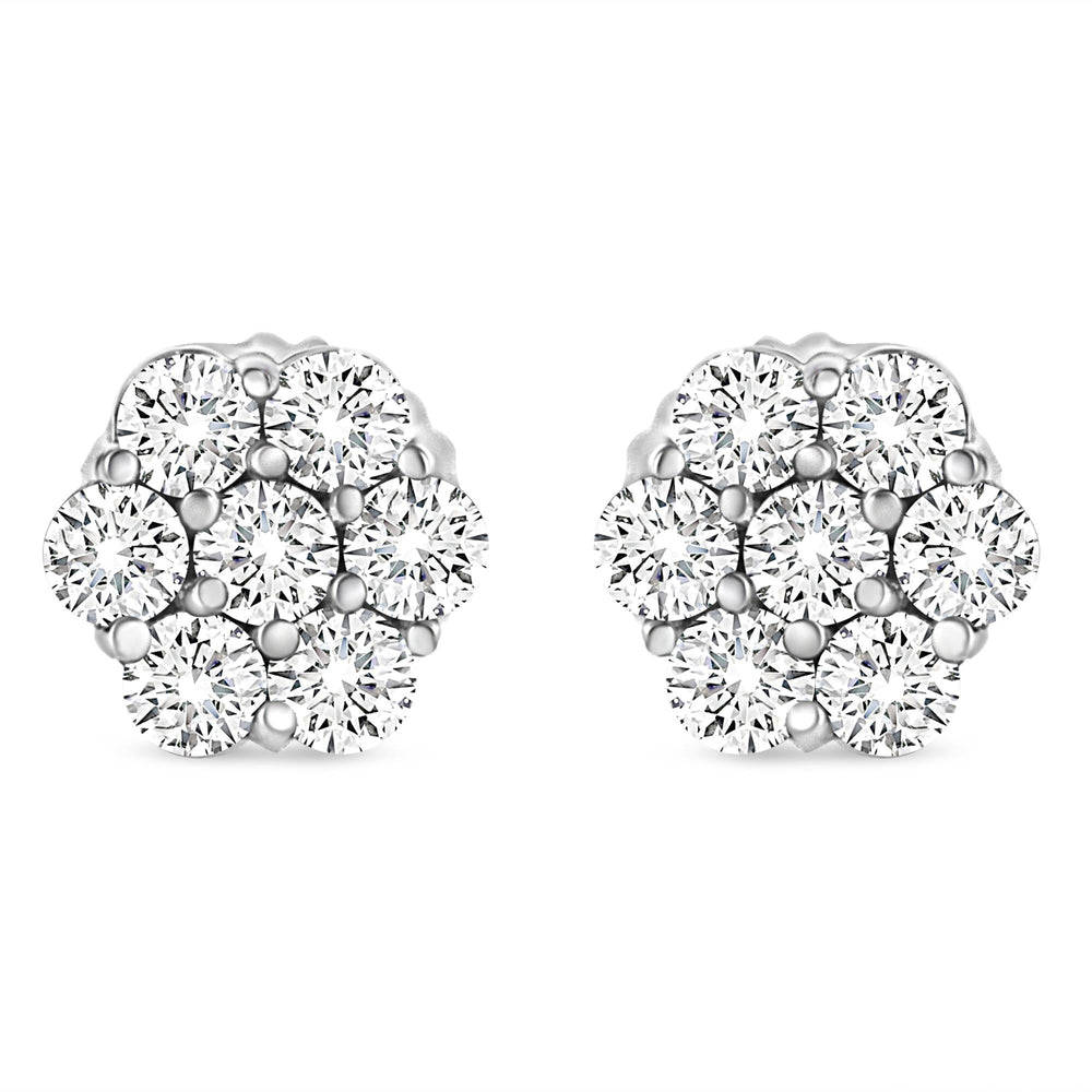 14K White Gold 1/3 Cttw Floral Cluster Diamond Stud Earrings with Screw backs (I-J Color, SI2-I1 Clarity )
