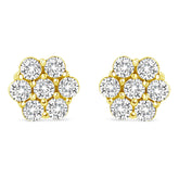 14K Yellow Gold 1/2 Cttw Round Brilliant Cut Diamond Floral Cluster Screwback Stud Earrings (I-J Color, SI2-I1 Clarity)