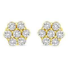 14K Yellow Gold 1/2 Cttw Round Brilliant Cut Diamond Floral Cluster Screwback Stud Earrings (I-J Color, SI2-I1 Clarity)