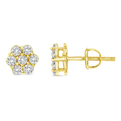 14K Yellow Gold 1/2 Cttw Round Brilliant Cut Diamond Floral Cluster Screwback Stud Earrings (I-J Color, SI2-I1 Clarity)