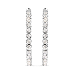 14K White Gold 7.0 Cttw Diamond 1-¾ Inside Out Hinged Leverback Hoop Earrings (I-J Color, I2-I3 Clarity)