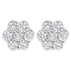 14K White Gold 2.0 Cttw Round Brilliant Cut Diamond Floral Cluster Screwback Stud Earrings (H-I Color, SI2-I1 Clarity)