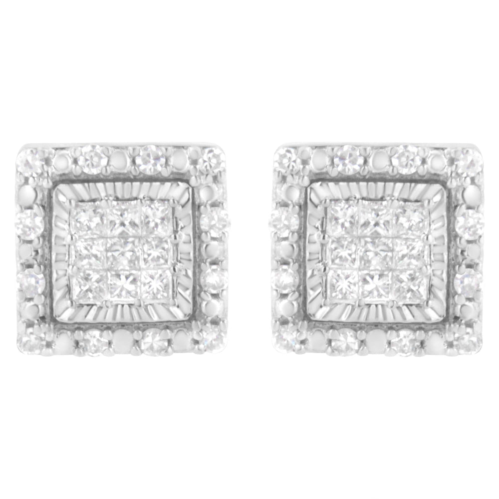 10K White Gold 1/2 cttw Invisible Set Princess-Cut Diamond Square Stud Earring (I-J Color, I1-I2 Clarity)