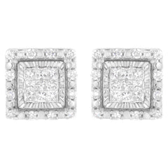 10K White Gold 1/2 cttw Invisible Set Princess-Cut Diamond Square Stud Earring (I-J Color, I1-I2 Clarity)