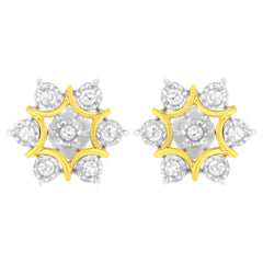 10K Yellow Gold Plated .925 Sterling Silver 1/4 Cttw Miracle Set Round-Cut Diamond Floral Earring (I-J Color, I2-I3 Clarity)