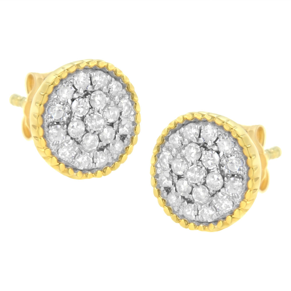 10K Yellow Gold Plated .925 Sterling Silver 1/2 cttw Diamond Floral Cluster Milgrained Stud Earring (I-J Color, I2-I3 Clarity)