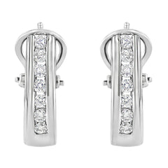 .925 Sterling Silver Channel Set 1/2 Cttw Lab Grown Round Diamond Omega Back Huggy Hoop Earrings (F-G Color, SI1-SI2 Clarity)