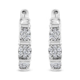 .925 Sterling Silver 1/2 Cttw Lab Grown Round Diamond Floral Cluster Hoop Earrings (F-G Color, SI1-SI2 Clarity)