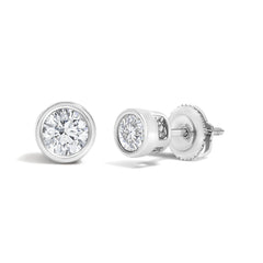 14K White Gold 1/2 Cttw Lab Grown Diamond Bezel Solitaire Stud Earrings