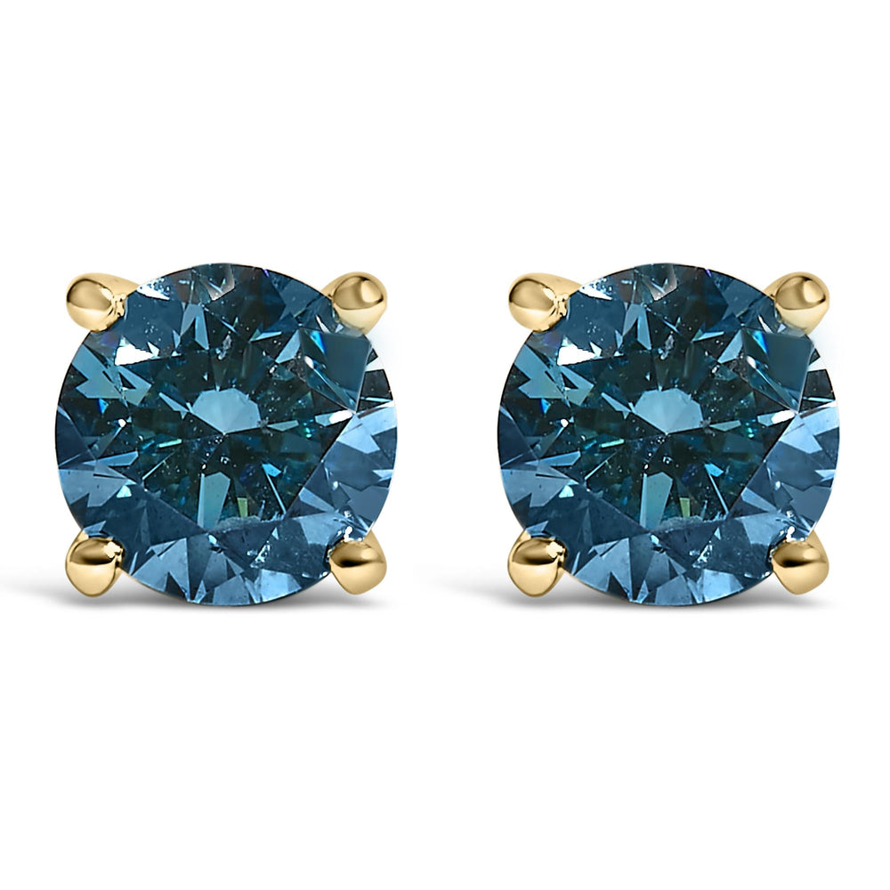 14K Gold Blue Lab Grown Diamond Stud Earrings with Screw Backs