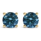 14K Gold Blue Lab Grown Diamond Stud Earrings with Screw Backs