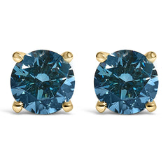 14K Gold Blue Lab Grown Diamond Stud Earrings with Screw Backs