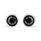 .925 Sterling Silver Round Brilliant-Cut Black Diamond Bezel-Set Stud Earrings with Screw Backs (Fancy Color-Enhanced, I2-I3 Clarity)