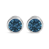 14K Gold Bezel Set Lab Grown Blue Diamond Solitaire Stud Earrings