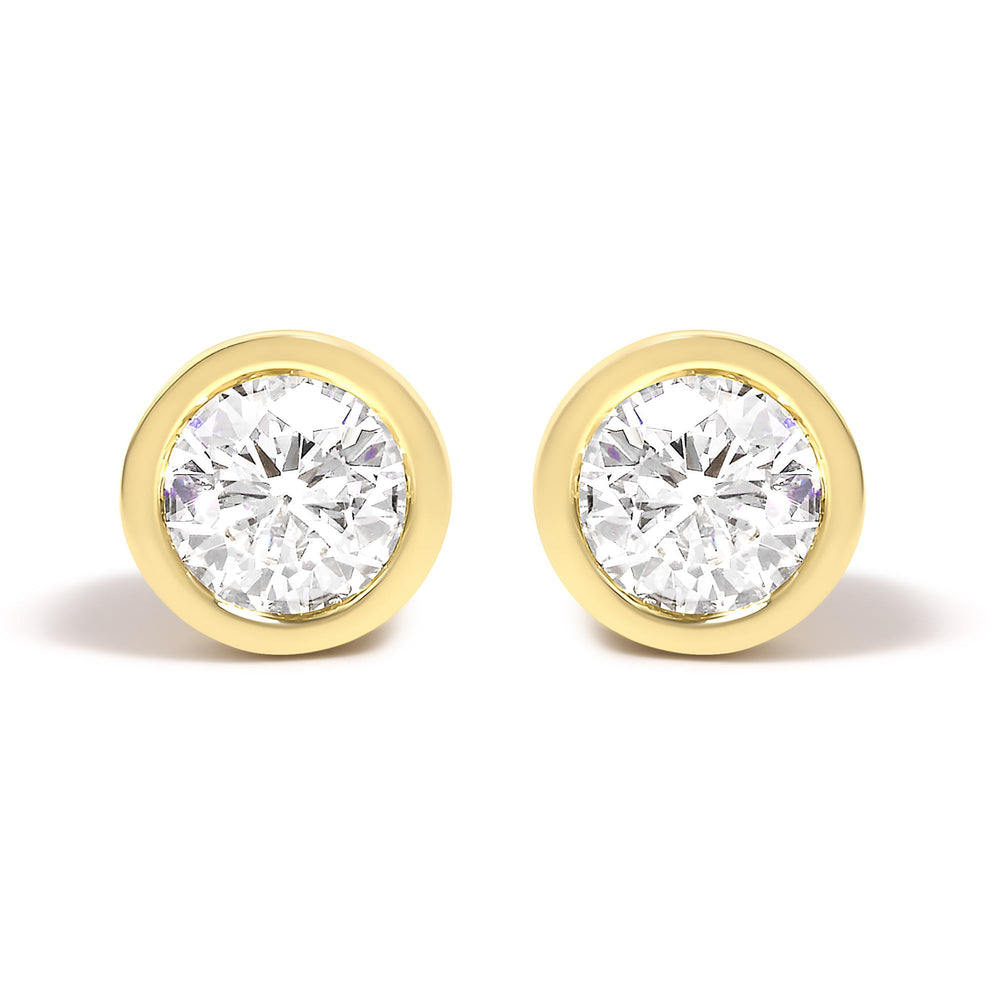 14K Gold Lab Grown Diamond Screw-Back Classic Bezel Solitaire Stud Earrings (G-H Color, VS2-SI1 Clarity)