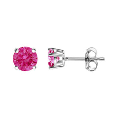 10K White Gold 1/2 Cttw Lab Created Round Brilliant Cut Pink Diamond Classic 4-Prong Solitaire Stud Earrings (Fancy Pink Color, VVS2-VS1 Clarity)
