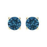14K Gold Round Brilliant Cut Lab Grown Blue Diamond 4-Prong Classic Solitaire Stud Earrings with Pushbacks