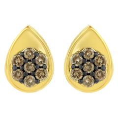 10K Yellow Gold Plated .925 Sterling Silver 1/2 Cttw Prong Set Round-Cut Diamond Floral Cluster Stud Earring (Champagne Color, I1-I2 Clarity)